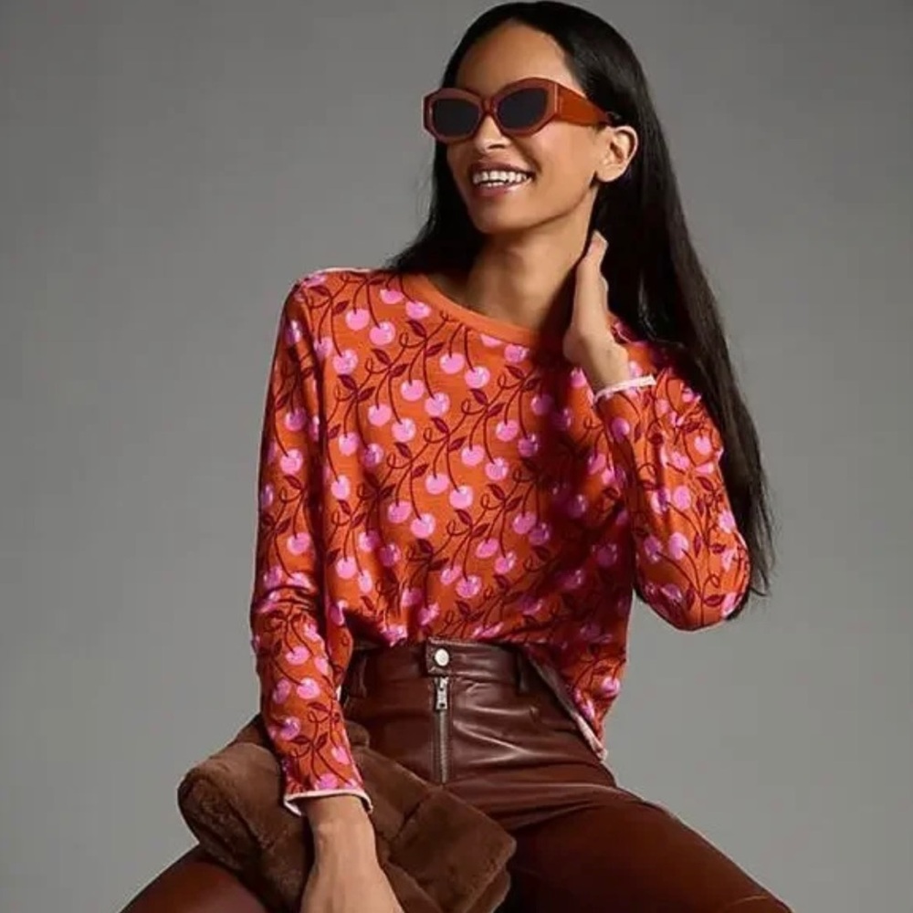 Anthropologie Maeve Cherry Printed Tee XXS - Picture 2 of 3
